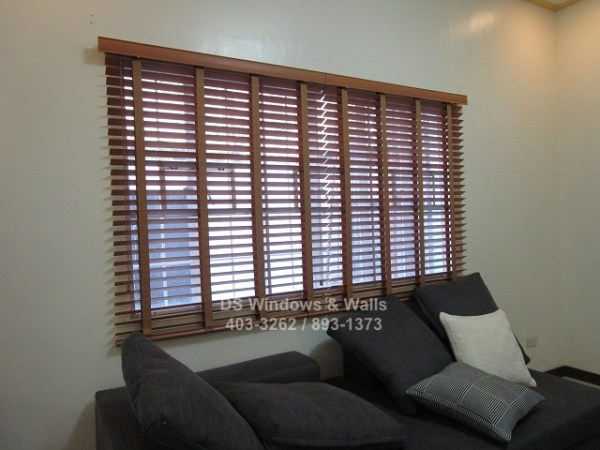 Brown wood blinds with ladder tape