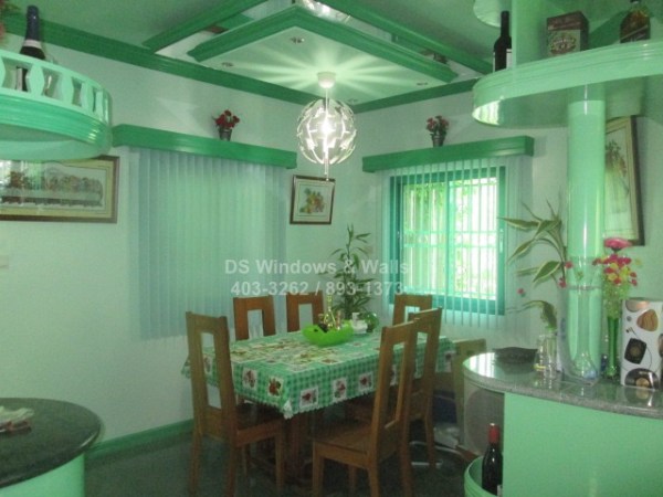 PVC vertical blinds green theme dining room