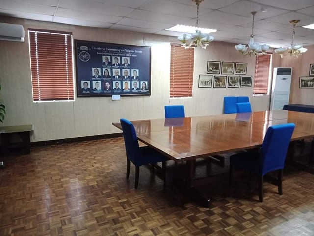 Faux wood blinds conference room